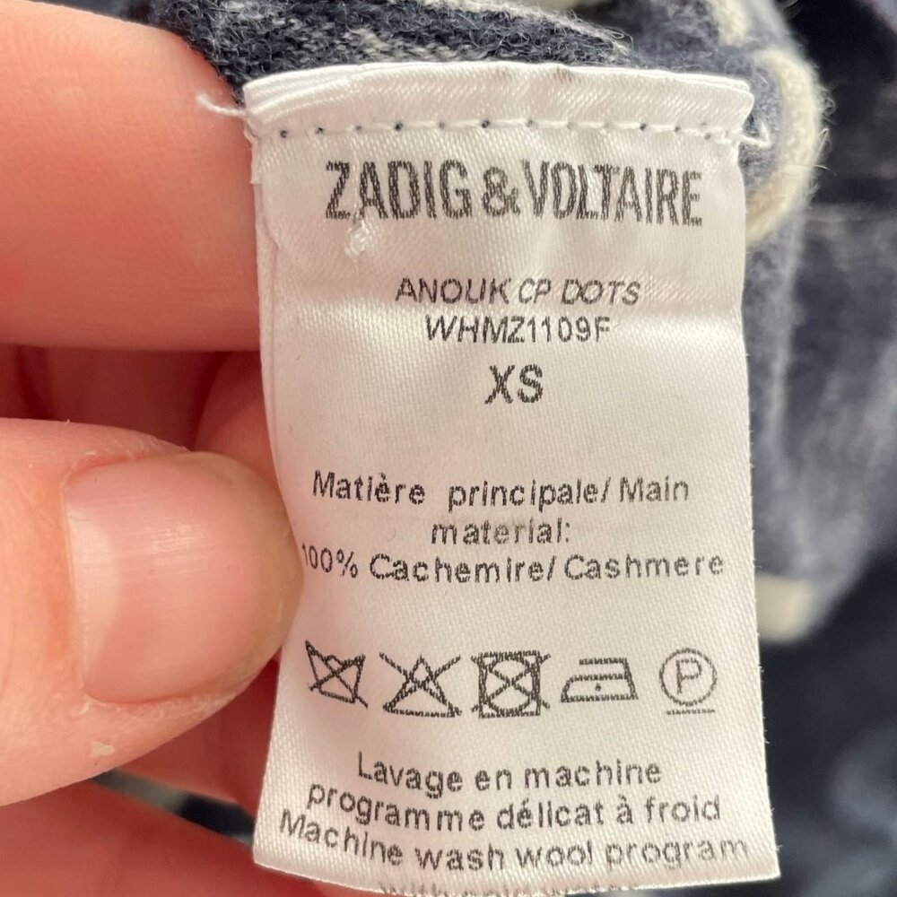 Zadig & Voltaire Anouk Pullover Sweater XS Blue Polka Dot Printed 100% Cashmere - Picture 5 of 6